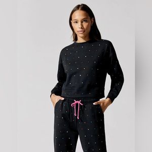 TEREZ 100% Cotton Gem Sweatshirt - Women’s Small - Black w/ Rainbow Bedazzle